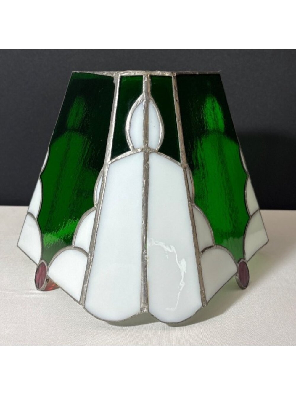Stained Vintage Candle Holder Planter Handcrafted Acrylic Green White Red Decor - Picture 6 of 10